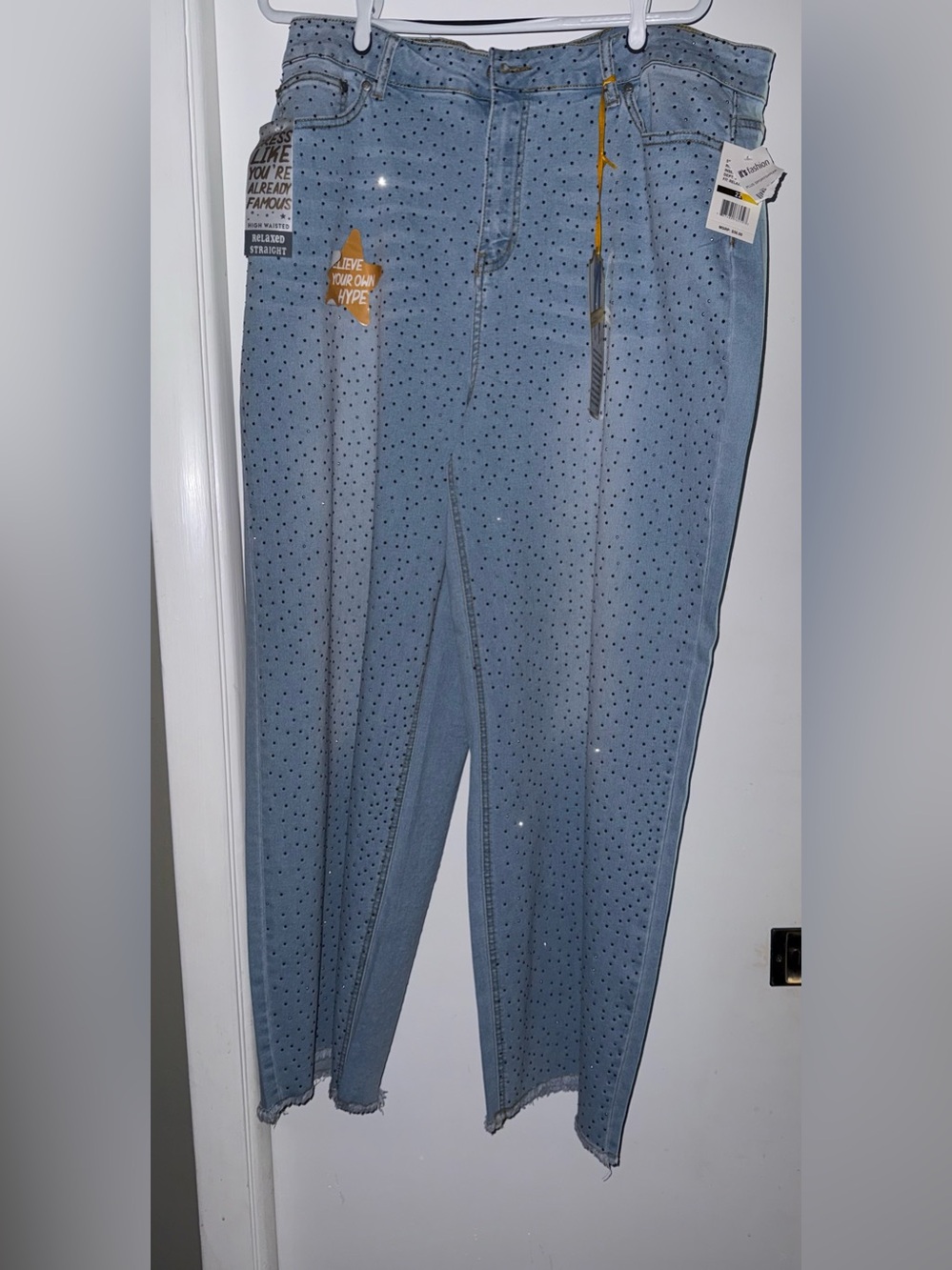 Light Blue High-Waist Studded rhinestone Jeans